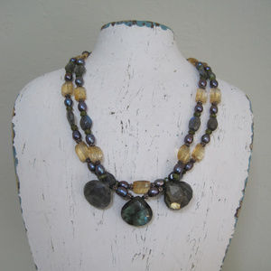 Artisan Labradorite Amethyst Black Pearl Necklace